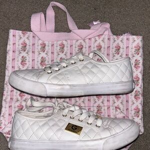 White Quilted Sneakers with Gold Accent
